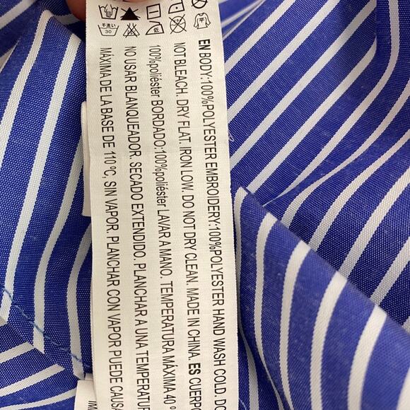 Forever 21 Blue Stripe Floral Embroidery Off the Shoulder Blouse Size Small - Picture 4 of 6